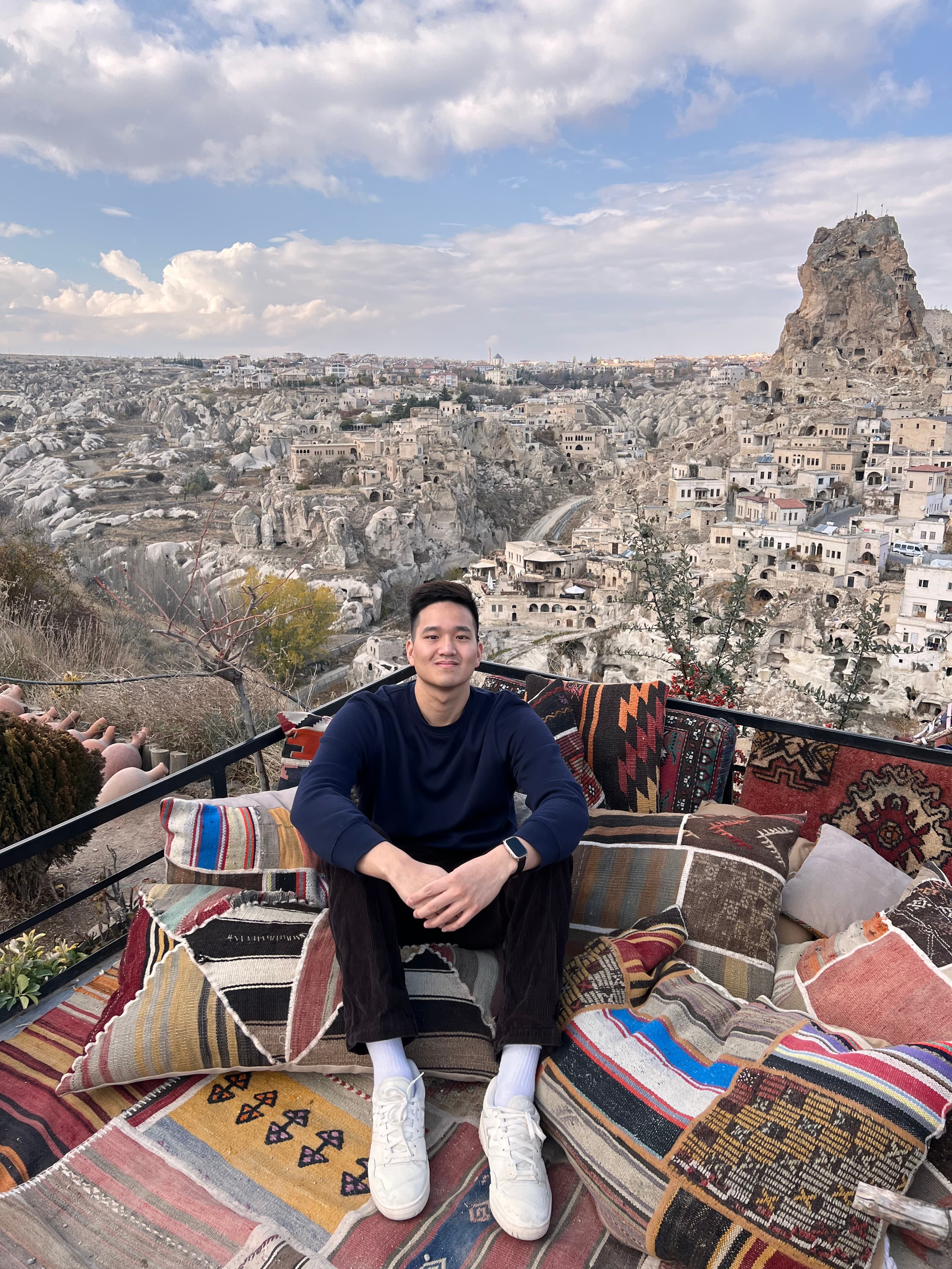 Carter & George Radlett Sports Therapist Pin Khor, pictured relaxing while traveling.